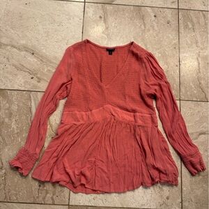 Torrid Women's Coral V-Neck Blouse smocked crinkle size 0x